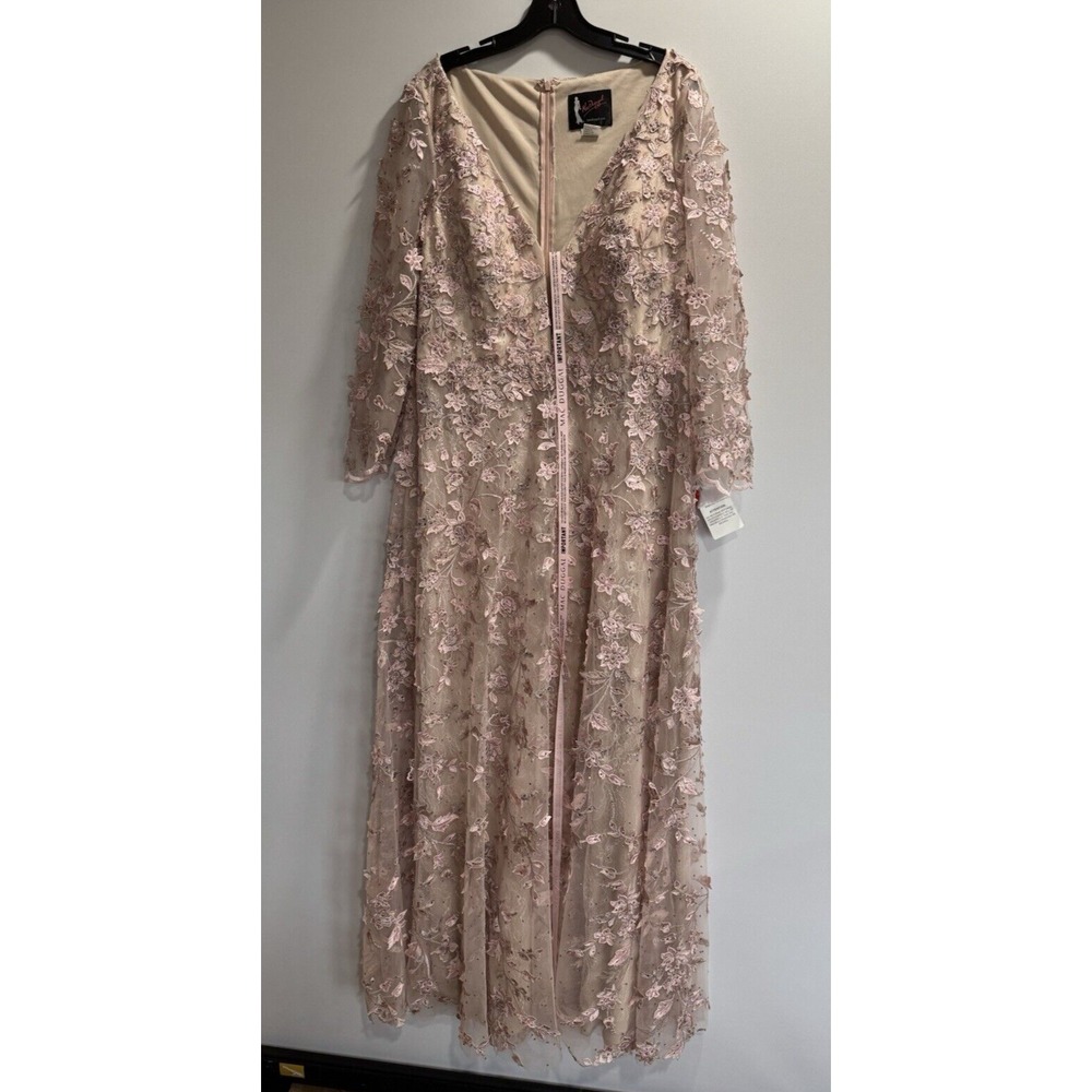 Mac Duggal Rose Pink Floral Applique Long Sleeve Illusion Gown Sz 16 NWT 70224 - Picture 4 of 9